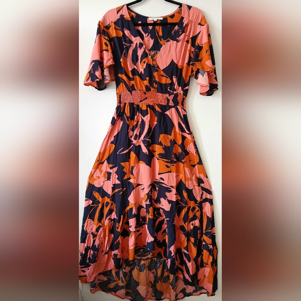 ABEL THE LABEL Floral Midi DRESS Anthropologie BEACHY TROPICAL Women's Size M - Picture 2 of 10